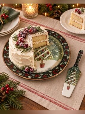 Today’s Home Living Christmas Tree Cake Plate & Server Set Holiday Dessert Plate